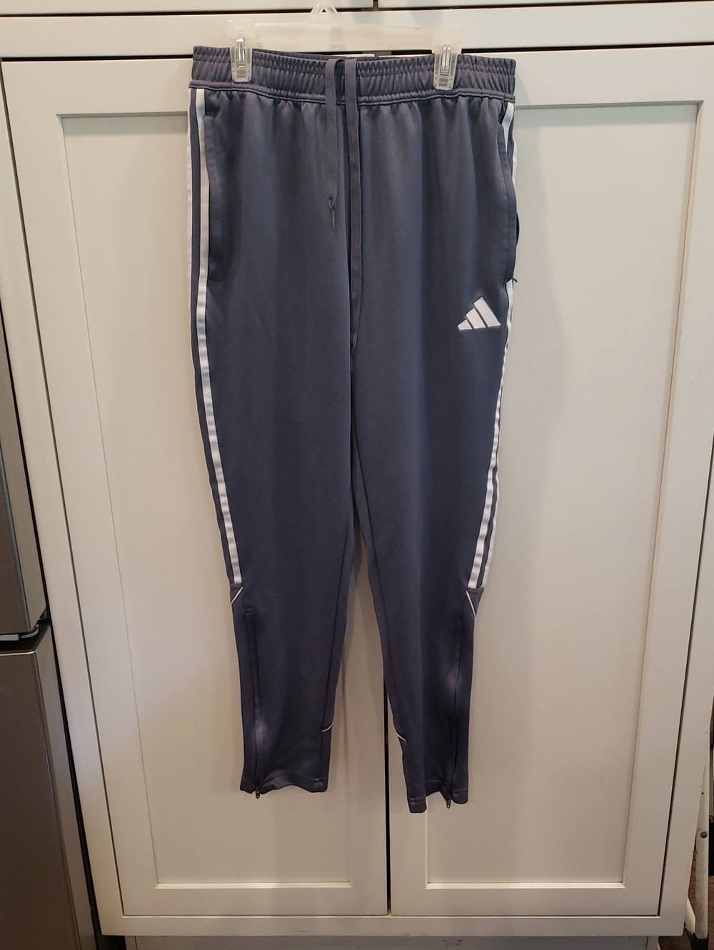 adidas Mens Gray Track Joggers with White Stripes
